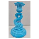 Opaque Blue Glass Dolphin Candlestick
