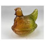 Indiana Glass Amber & Green Hen on Nest