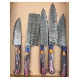 Set Damascus Kitchen Knives w/ Laminate