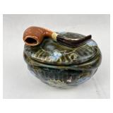 Majolica Tobacco Humidor w/ Pipe Finial