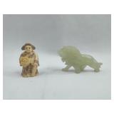 Pair Asian Figures: Netsuke & Stone