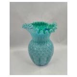 Blue & Green Glass Ruffled Rim Vase