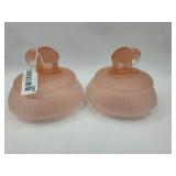 Pair Pink Glass Jars w/ Elephant