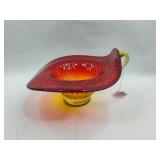 Amberina Glass Hobnail Handled Nappe