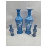 Neoclassical Blue Glass & Ceramic Set