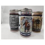 Set 3 Ceramic Lidded Beer Steins