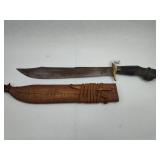 Bowie Knife w/ Carved Handle & Sheath