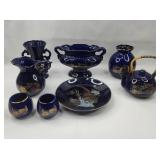 Set Cobalt Blue Porc. Peacock Wares