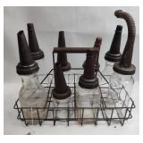 Glass Oil Bottles & Spouts in Rack