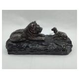 Lion & Lamb Metal Sculpture on Stone