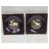 Pair Spanish Carved Ivory Bull Dioramas