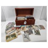 Postcards & Greetings in Wood Chest