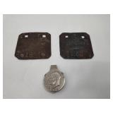 2 Copper Alloy Tags & 1974 Dollar Clip