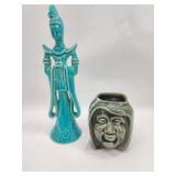 Pair Turquoise & Green Ceramic Figures