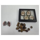 Buttons, Porc. Brooches & Earrings