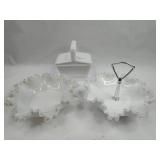 Trio Milk Glass Tableware w/ Ruffles