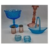 Blue & Pink Pressed Glassware Set