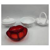 Set American Milk & Ruby Glass Items