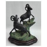 Pair Bighorn Sheep Bronze Sculptures