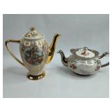 Pair Ceramic Teapots w/ Gold & Silver