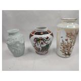 Three Porcelain and Glass Cabinet Vases
