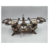 Silver Plate Peacock Double Inkwell