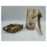 Pair Carved Horn & Antler Objects