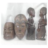 Set Hand Carved Wood Wall Masks & Art