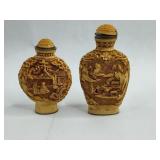 Pair Landscape Carved Resin Snuff Btls