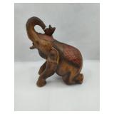 Carved Wood Kneeling Elephant Figurine