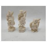 3 Carved Faux Ivory Chinese Figures