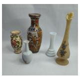Set 5 Ceramic & Glass Vases w/ Fenton