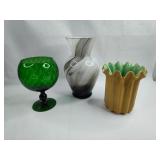 Set of 3 Mid-C. Red Wing & Glass Vases
