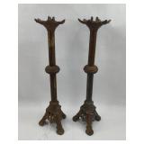Pair Gothic Revival Bronze Candlesticks
