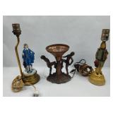 Set 3 Figural Porc. & Metal Lamps
