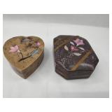 Pair Indian Carved Stone & Shell Boxes