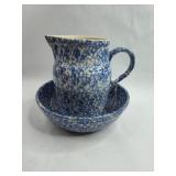 Roseville Spongeware Pitcher & Basin