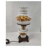 Floral Milk Glass Hurricane Lamp
