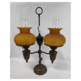 Brass Double Arm Student Lamp w/ Shades