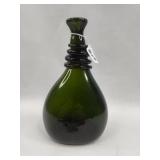 Green Glass Flask w/ Spiral Neck Trail