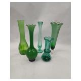 An Assortment of Green Glass Bud Vases