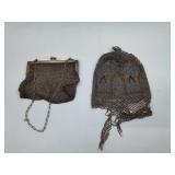 Pair German Silver & Beaded Mesh Purses