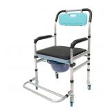 Shower Chair with Wheels & Brakes, Height Adjustab