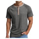 L - Mens Henley Short Sleeve T-Shirt Cotton C