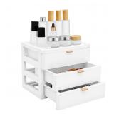 Desktop Storage Box with 3 Drawers, White Plastic