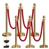 6 Pack Gold Stanchions and Velvet Ropes Set, Stain