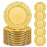 100 Pcs Gold Charger Plates Bulk 13in Round Decora