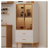 Garvee 71' Glass Door Kitchen Pantry Cabinet, Tall