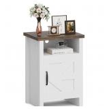 JUMMICO Farmhouse Nightstand with Barn Door, Rusti