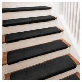 Bullnose Carpet Stair Treads Ultra Plush Black 14